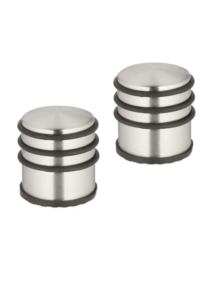 relaxdays Tür- & Zugluftstopper<2 x Türstopper in Silber/ Schwarz - (H)7,5 x Ø 7 cm