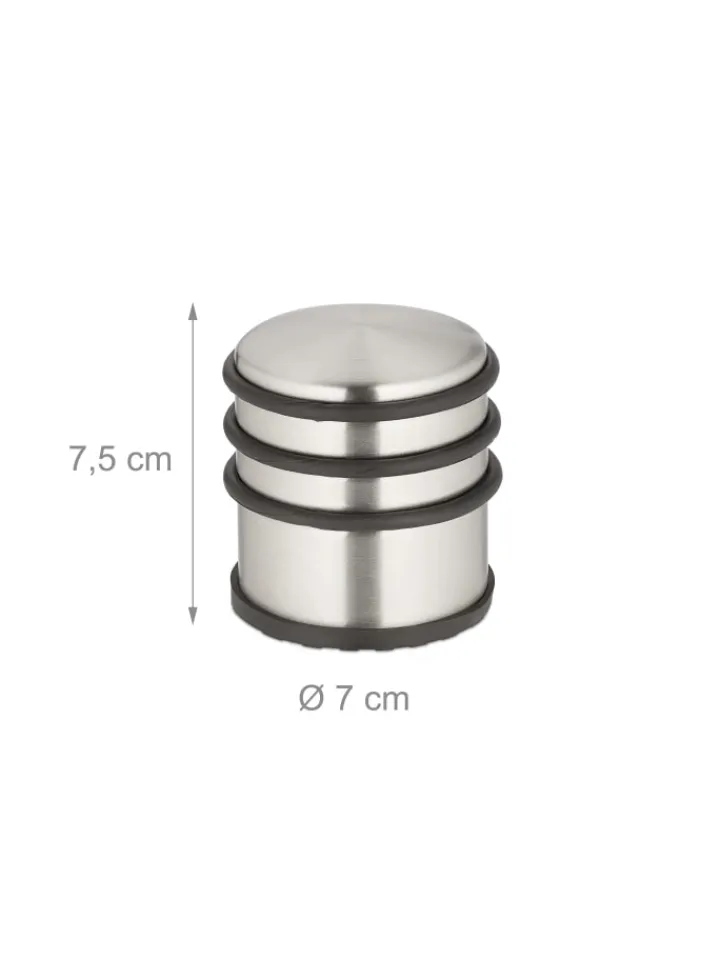 relaxdays Tür- & Zugluftstopper<2 x Türstopper in Silber/ Schwarz - (H)7,5 x Ø 7 cm
