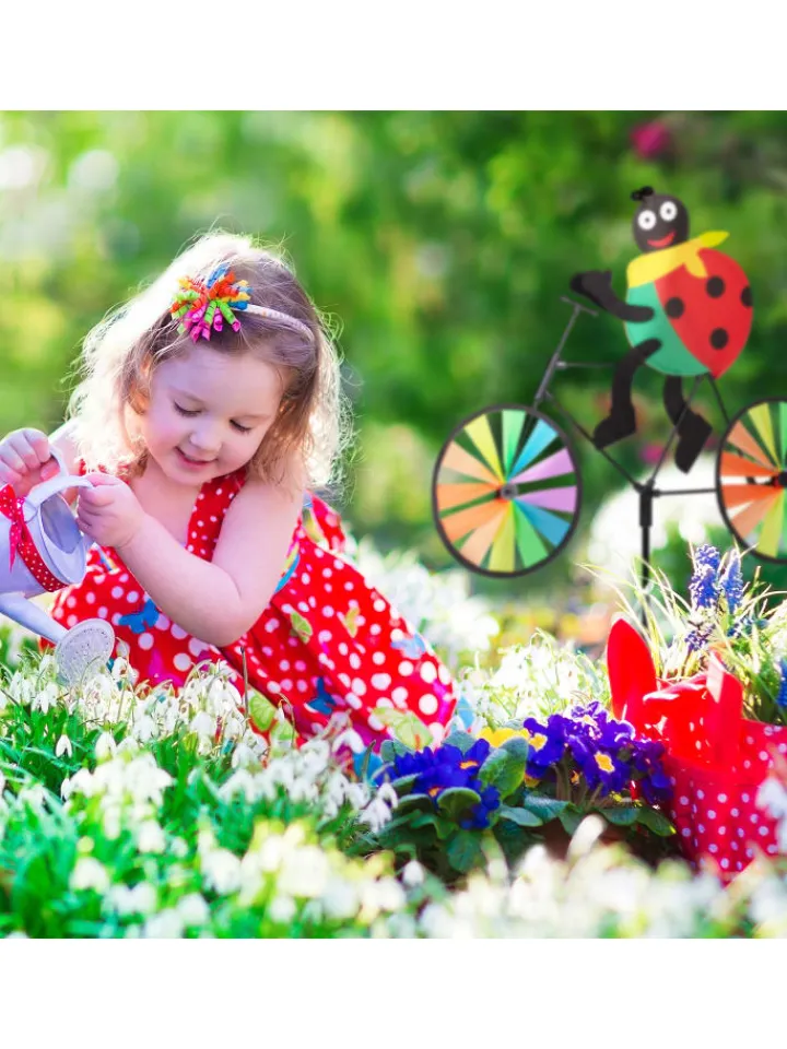 relaxdays Gartendekoration<2 x Windrad "Marienkäfer" in Bunt - (B)52 x (H)75,5 x (T)4 cm