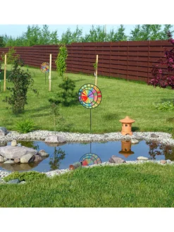 relaxdays Gartendekoration<2 x Windrad "Regenbogen" in Bunt - (B)35 x (H)72 x (T)15 cm