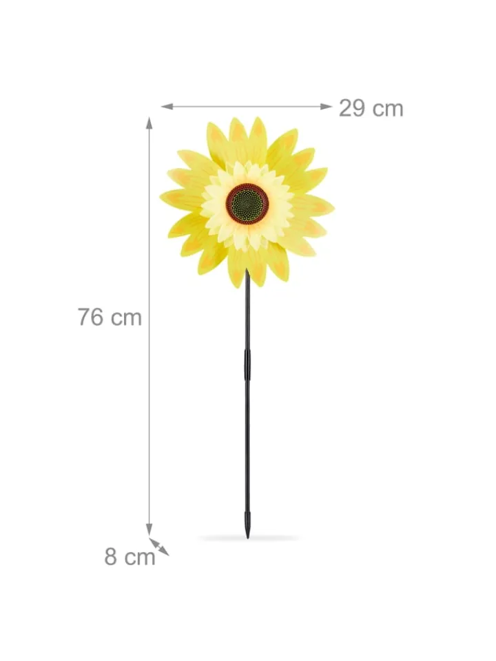 relaxdays Gartendekoration<2 x Windrad "Sonnenblume" in Gelb - (B)29 x (H)76 x (T)8 cm