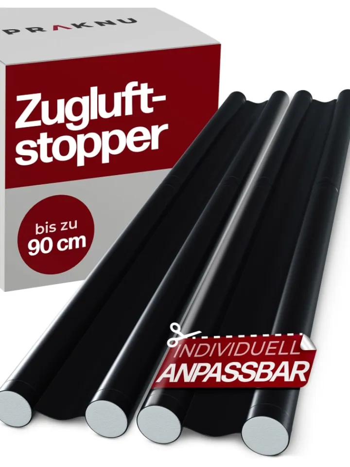 Praknu Tür- & Zugluftstopper<2 Zugluftstopper für Türen bis zu 90cm - Doppelseitiger Schutz -