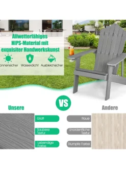 COSTWAY Gartenmöbel<Adirondack Stuhl bis zu 170kg in Grau