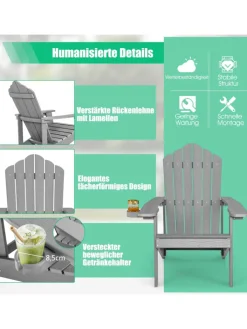 COSTWAY Gartenmöbel<Adirondack Stuhl bis zu 170kg in Grau