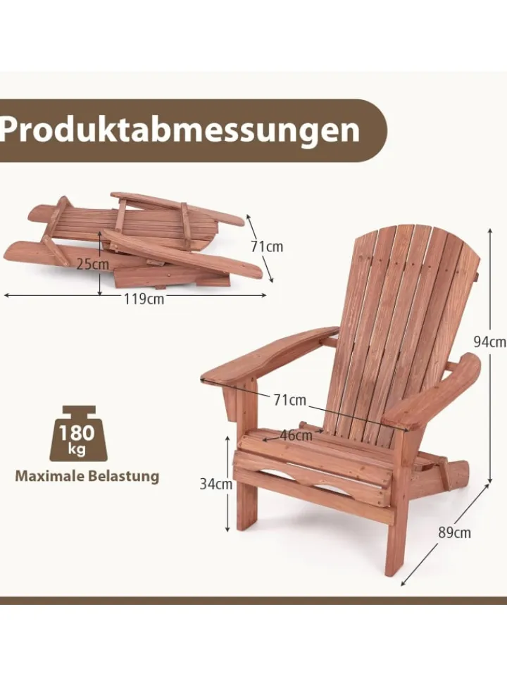 COSTWAY Gartenmöbel<Adirondack Stuhl klappbar in Braun