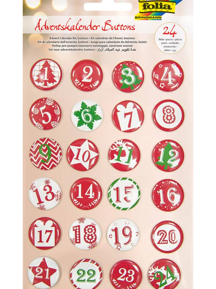 folia PAPER Adventskalender<Adventskalender-Buttons in Rot/ Grün - 24 Stück