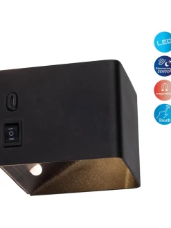 näve Wandleuchten<Akku-LED-Wandleuchte "Cube" in Schwarz - (B)10 x (H)8 x (T)10 cm