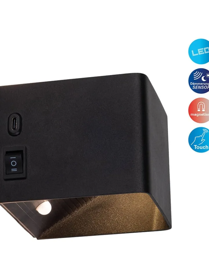 näve Wandleuchten<Akku-LED-Wandleuchte "Cube" in Schwarz - (B)10 x (H)8 x (T)10 cm