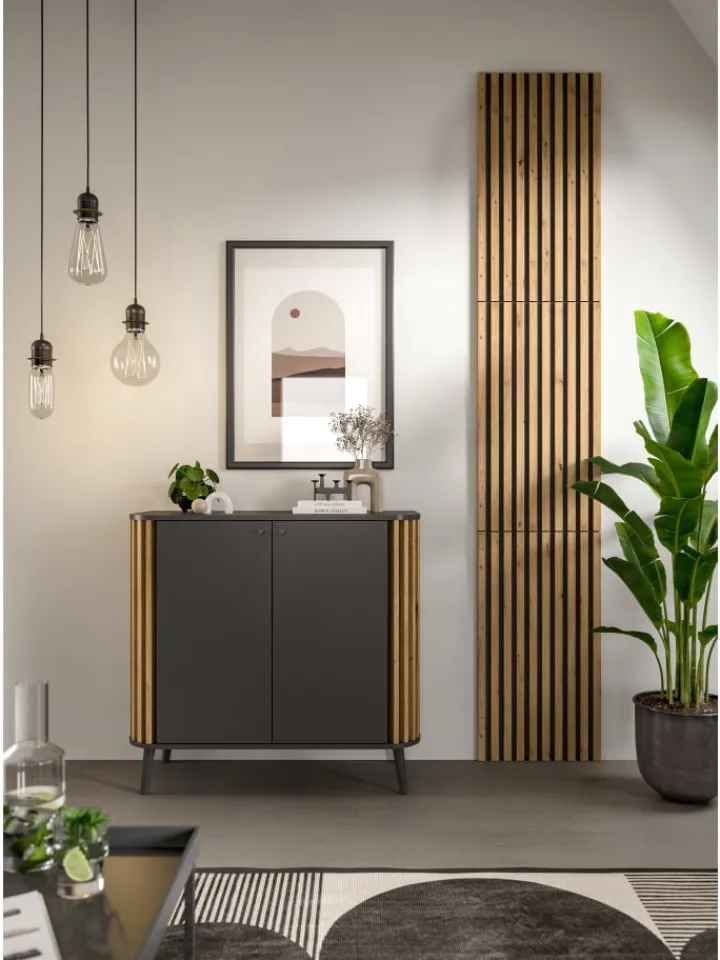 xonox.home Wanddekoration<Akustikpaneel 3er Set (B/H/T: 40x80x2 cm) in anthrazit und Eiche Nachbildung