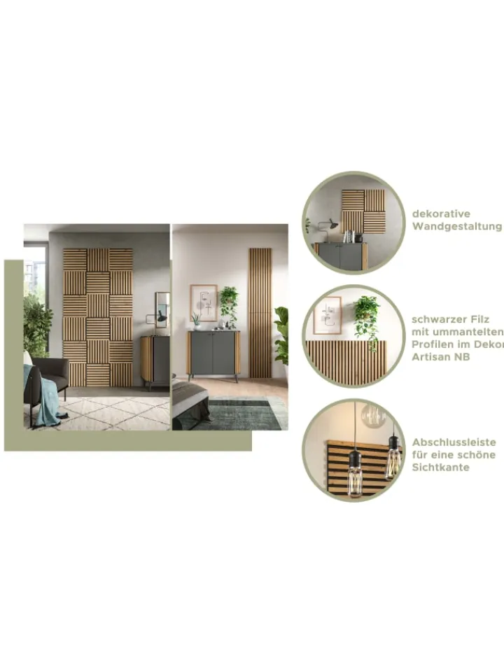 xonox.home Wanddekoration<Akustikpaneel 3er Set (B/H/T: 40x80x2 cm) in anthrazit und Eiche Nachbildung