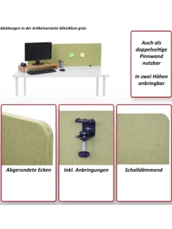 MCW Paravents<Akustik-Tischtrennwand G75, 60x160cm grau