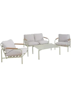 MCW Möbel-Sets<Aluminium-Gartengarnitur O11, Hellgrün Polster beige