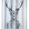 Wenko Gardinen, Jalousien & Rollos<Anti-Schimmel-Duschvorhang "Mr. Deer" in Weiß/ Schwarz - (L)200 x (B)180 cm