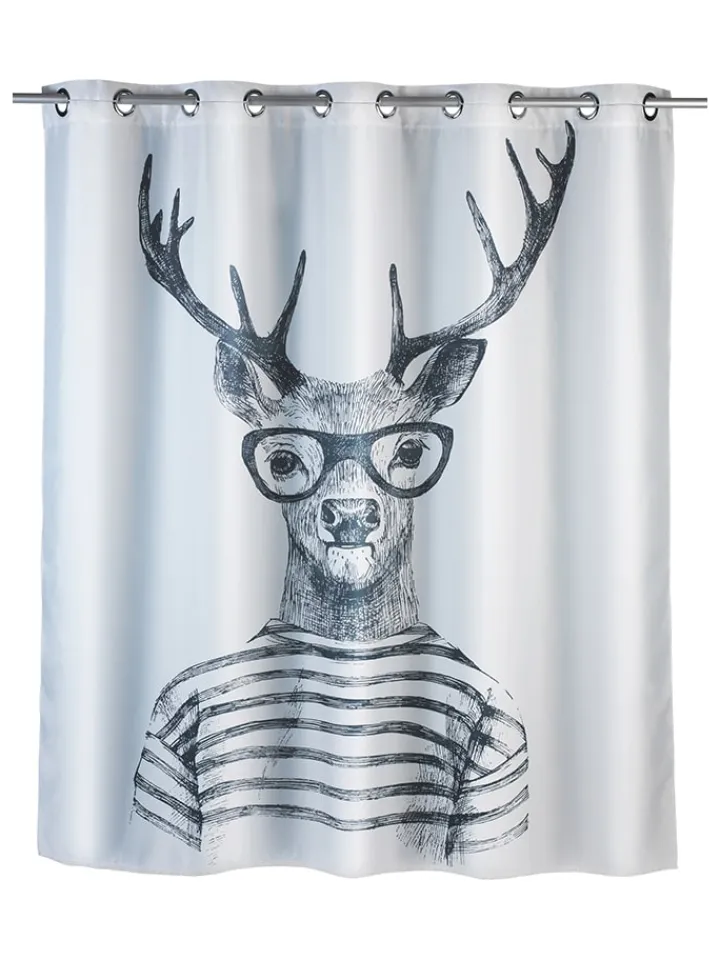 Wenko Gardinen, Jalousien & Rollos<Anti-Schimmel-Duschvorhang "Mr. Deer" in Weiß/ Schwarz - (L)200 x (B)180 cm