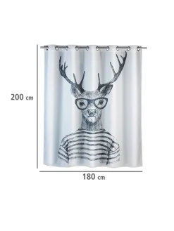 Wenko Gardinen, Jalousien & Rollos<Anti-Schimmel-Duschvorhang "Mr. Deer" in Weiß/ Schwarz - (L)200 x (B)180 cm