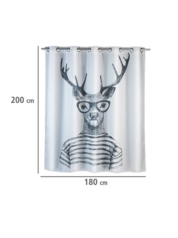 Wenko Gardinen, Jalousien & Rollos<Anti-Schimmel-Duschvorhang "Mr. Deer" in Weiß/ Schwarz - (L)200 x (B)180 cm