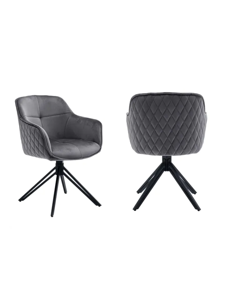 SalesFever Sitzmöbel<Armlehnstuhl modern 360° drehbar Samtbezug und Metallgestell in Grau