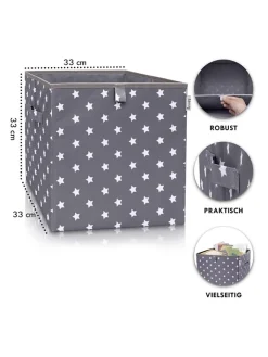 Lifeney Kisten & Körbe<Aufbewahrungsbox "Sterne" in Anthrazit - (B)33 x (H)33 x (T)33 cm