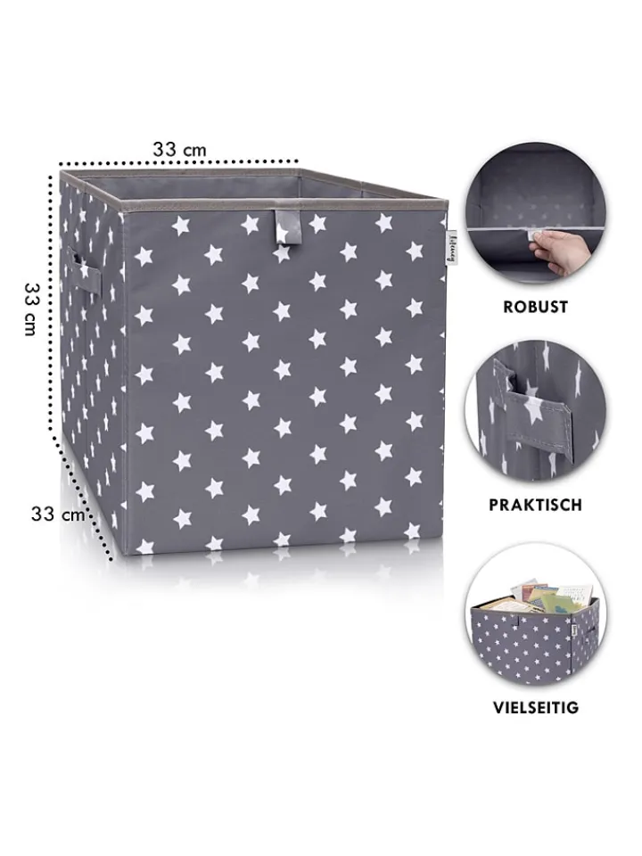 Lifeney Kisten & Körbe<Aufbewahrungsbox "Sterne" in Anthrazit - (B)33 x (H)33 x (T)33 cm