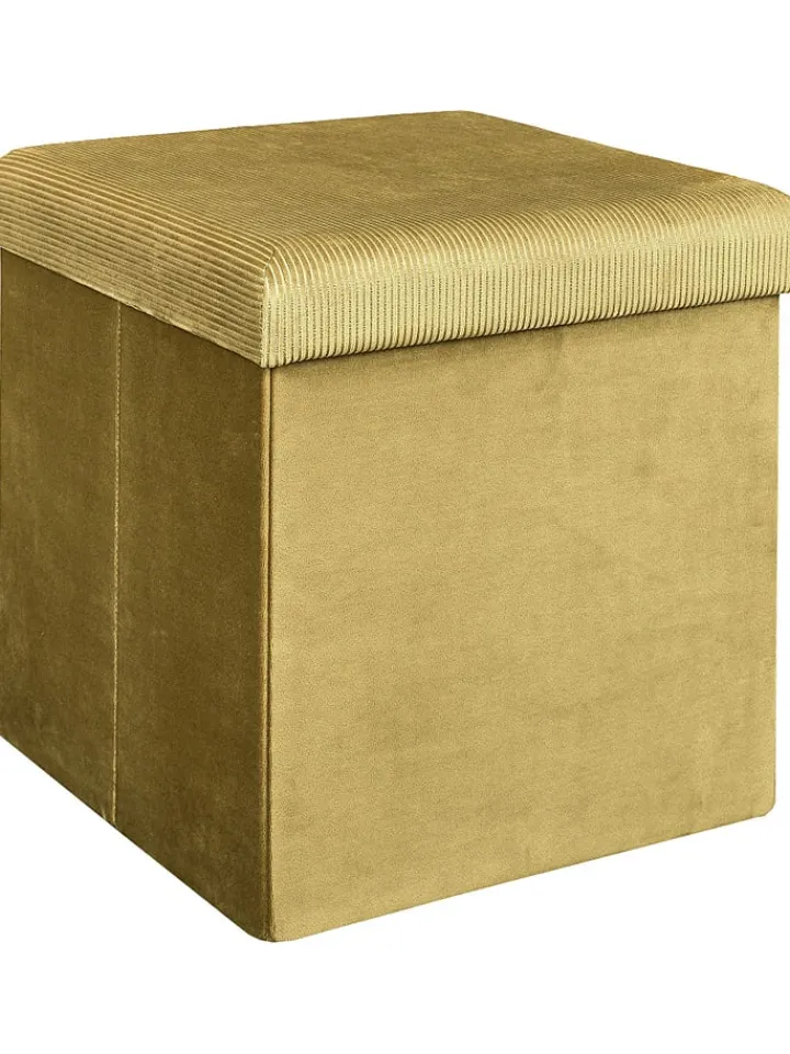 Rétro Chic Sitzmöbel<Aufbewahrungshocker "Giulia" in Senf - (B)38 x (H)38 x (T)38 cm