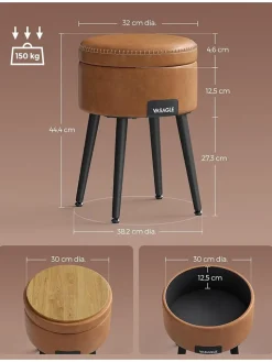 SONGMICS Sitzmöbel<Aufbewahrungshocker in Hellbraun - (H)44,4 x Ø 32 cm