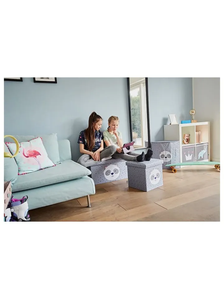STORE IT Kindermöbel|Sitzmöbel<Aufbewahrungshocker "Panda" in Grau - (B)35 x (H)35 x (T)35 cm