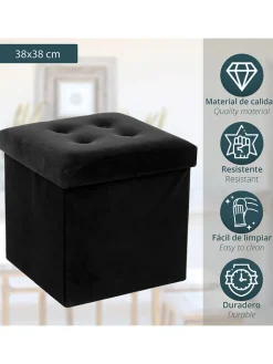 WellHome Sitzmöbel<Aufbewahrungspouf in Schwarz - (B)38 x (H)38 x (T)38 cm