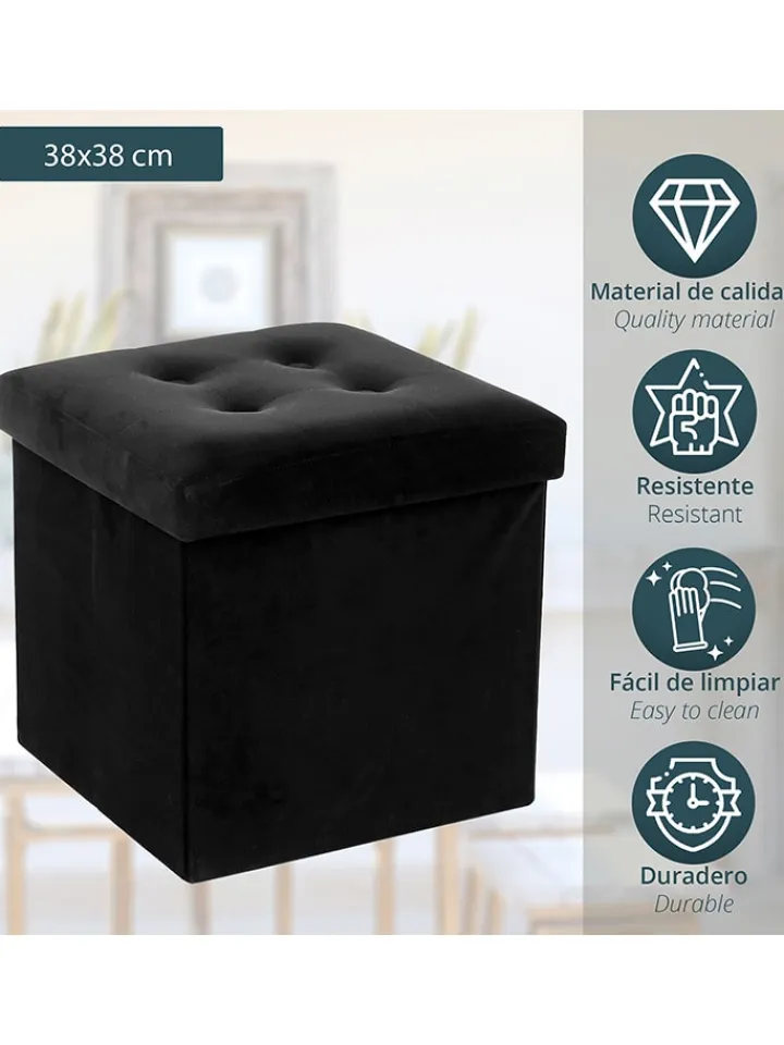 WellHome Sitzmöbel<Aufbewahrungspouf in Schwarz - (B)38 x (H)38 x (T)38 cm