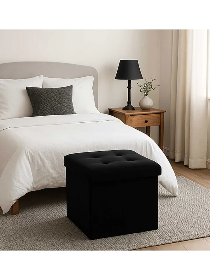 WellHome Sitzmöbel<Aufbewahrungspouf in Schwarz - (B)38 x (H)38 x (T)38 cm