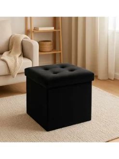 WellHome Sitzmöbel<Aufbewahrungspouf in Schwarz - (B)38 x (H)38 x (T)38 cm