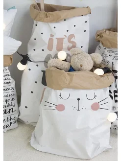 Folkifreckles Kisten & Körbe<Aufbewahrungstüte "Cat" in Weiß/ Schwarz - (B)60 x (H)90 x (T)13 cm