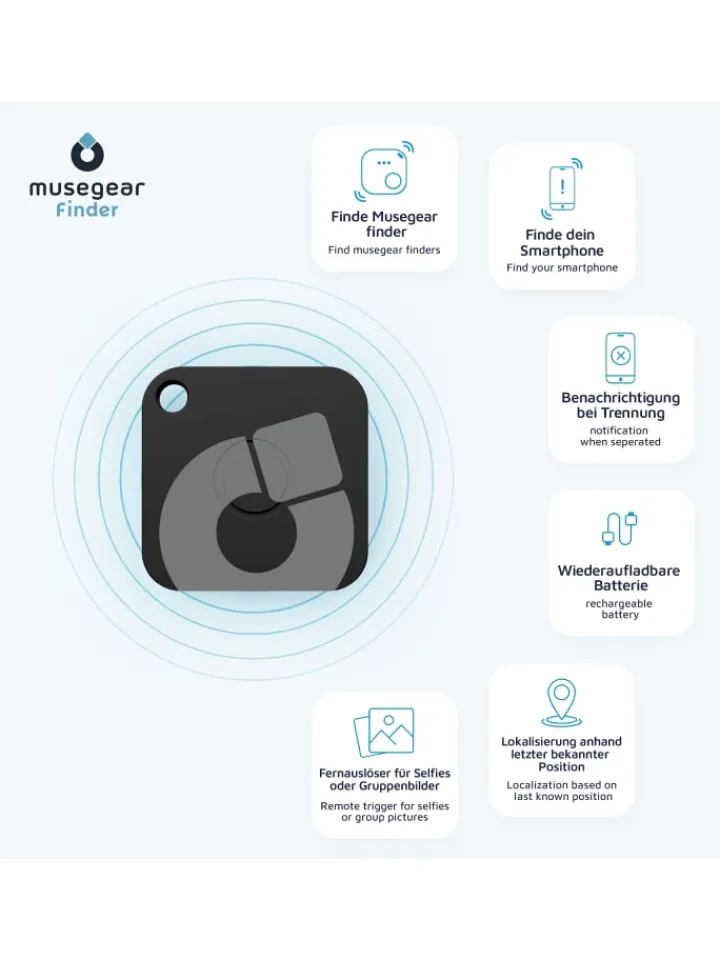 musegear Smarthome & Wetterstationen<Aufladbarer Bluetooth-Schlüsselfinder "recharge" in schwarz