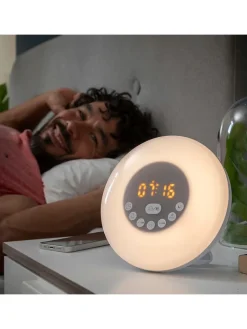InnovaGoods Klima & Haushalt<Aufladbarer Sonnenaufgangswecker mit Lautsprecher in Weiß - Ø 16 cm