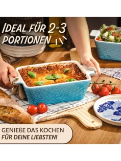 Praknu Kochgeschirr<Auflaufform aus Keramik für 2 Personen - Für Lasagne, Tiramisu &