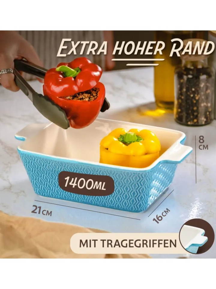 Praknu Kochgeschirr<Auflaufform aus Keramik für 2 Personen - Für Lasagne, Tiramisu &