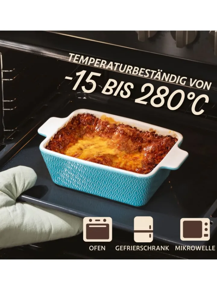 Praknu Kochgeschirr<Auflaufform aus Keramik für 2 Personen - Für Lasagne, Tiramisu &