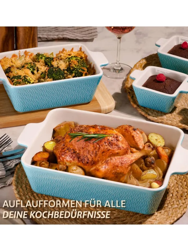 Praknu Kochgeschirr<Auflaufform aus Keramik für 2 Personen - Für Lasagne, Tiramisu &