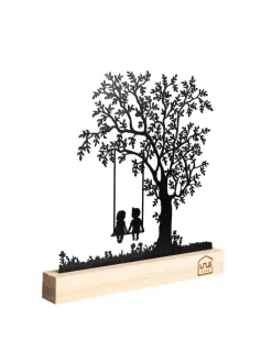 UNUS Dekofiguren & -Objekte<Aufsteller Baum mit Kindern auf einer Schaukel in Schwarz