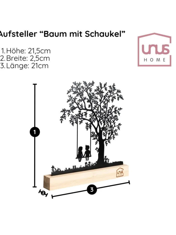 UNUS Dekofiguren & -Objekte<Aufsteller Baum mit Kindern auf einer Schaukel in Schwarz