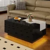 ABRIHOME Tische<Ausziehbarer Couchtisch mit LED einstellbarem Lichtband und Stauraum, Schwarz