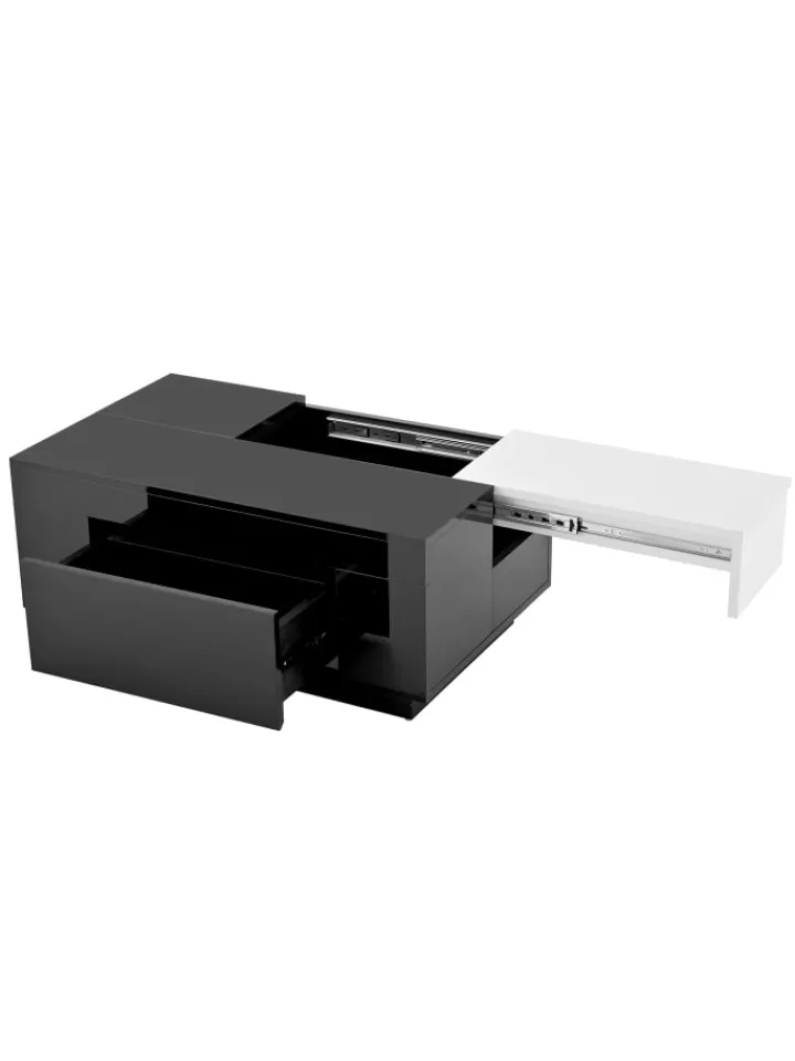 ABRIHOME Tische<Ausziehbarer Couchtisch mit LED einstellbarem Lichtband und Stauraum, Schwarz