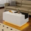 ABRIHOME Tische<Ausziehbarer Couchtisch mit LED einstellbarem Lichtband und Stauraum, Weiß
