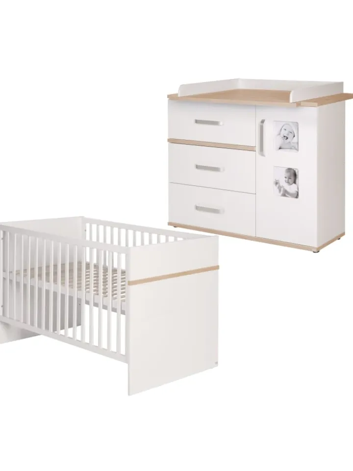 roba Möbel-Sets<Babyzimmer Set Pia 2-tlg. Weiß/Sanremo Eiche mit Bett & Kommode