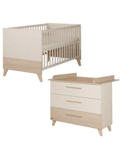 roba Möbel-Sets<Babyzimmer Set Sidney 2-tlg. Beige/Eiche mit Bett & Wickelkommode