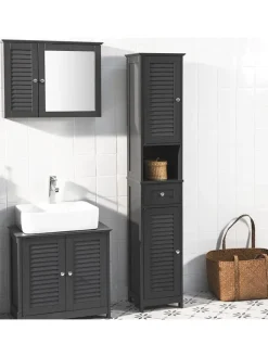 SoBuy Badmöbel<Badezimmer-Hochschrank in Drunkelgrau - (B)32 x (H)170 x (T)30cm