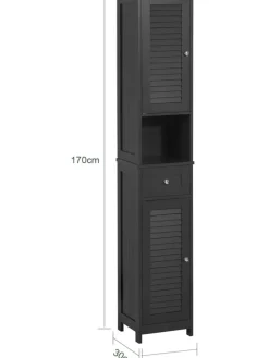 SoBuy Badmöbel<Badezimmer-Hochschrank in Drunkelgrau - (B)32 x (H)170 x (T)30cm