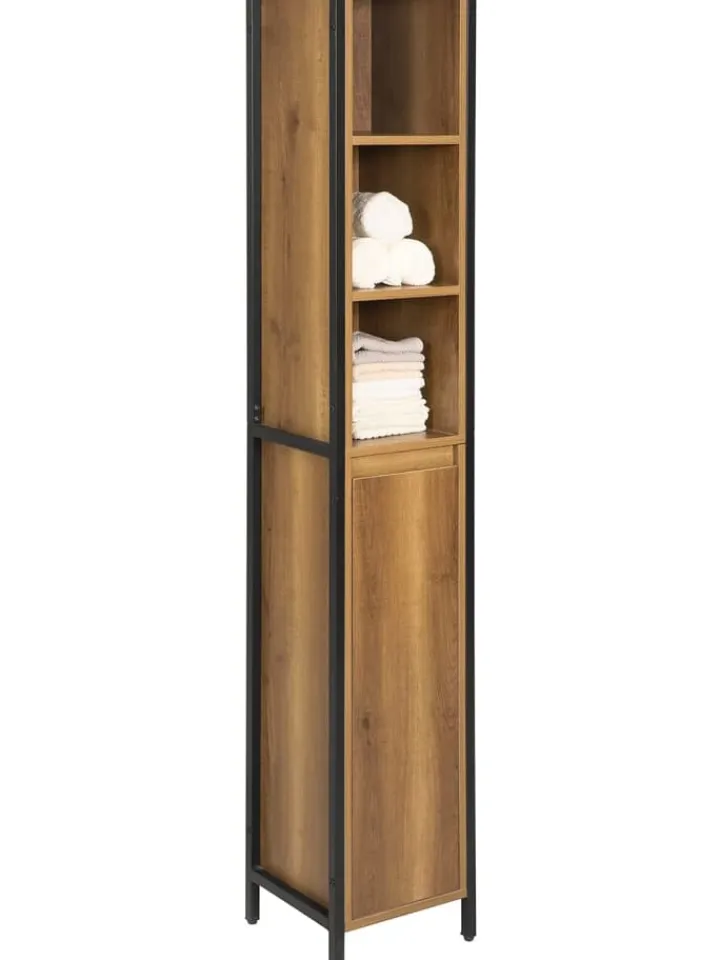 SoBuy Badezimmermöbel|Badmöbel<Badezimmer-Hochschrank in Braun - (B)30 x (H)168 x (T)28cm