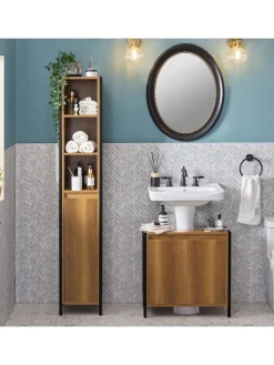 SoBuy Badezimmermöbel|Badmöbel<Badezimmer-Hochschrank in Braun - (B)30 x (H)168 x (T)28cm