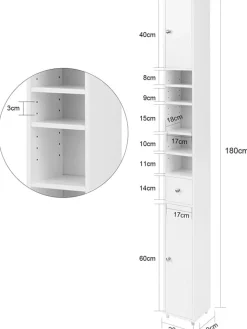 SoBuy Badmöbel<Badezimmer-Hochschrank in Weiß - (B)20 x (H)180 x (T)20cm