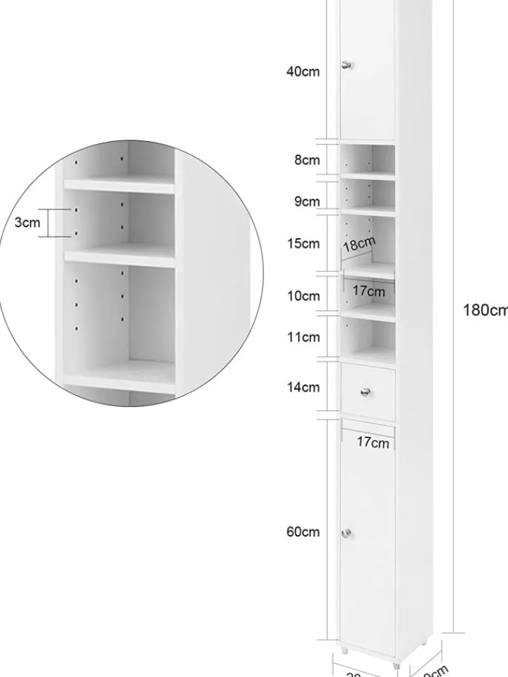 SoBuy Badmöbel<Badezimmer-Hochschrank in Weiß - (B)20 x (H)180 x (T)20cm